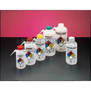 thermo fisher,赛默飞世尔,T_7010340920B,Thermo Scientific Nalgene Vented Unitary 易认安全洗瓶 500mL, 白色盖, 带乙醇（Ethyl Alcohol）标签  W/B VRTK ETOH LDPHE 500ML 4/PK